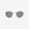 Small round metal sunglasses with green lenses.