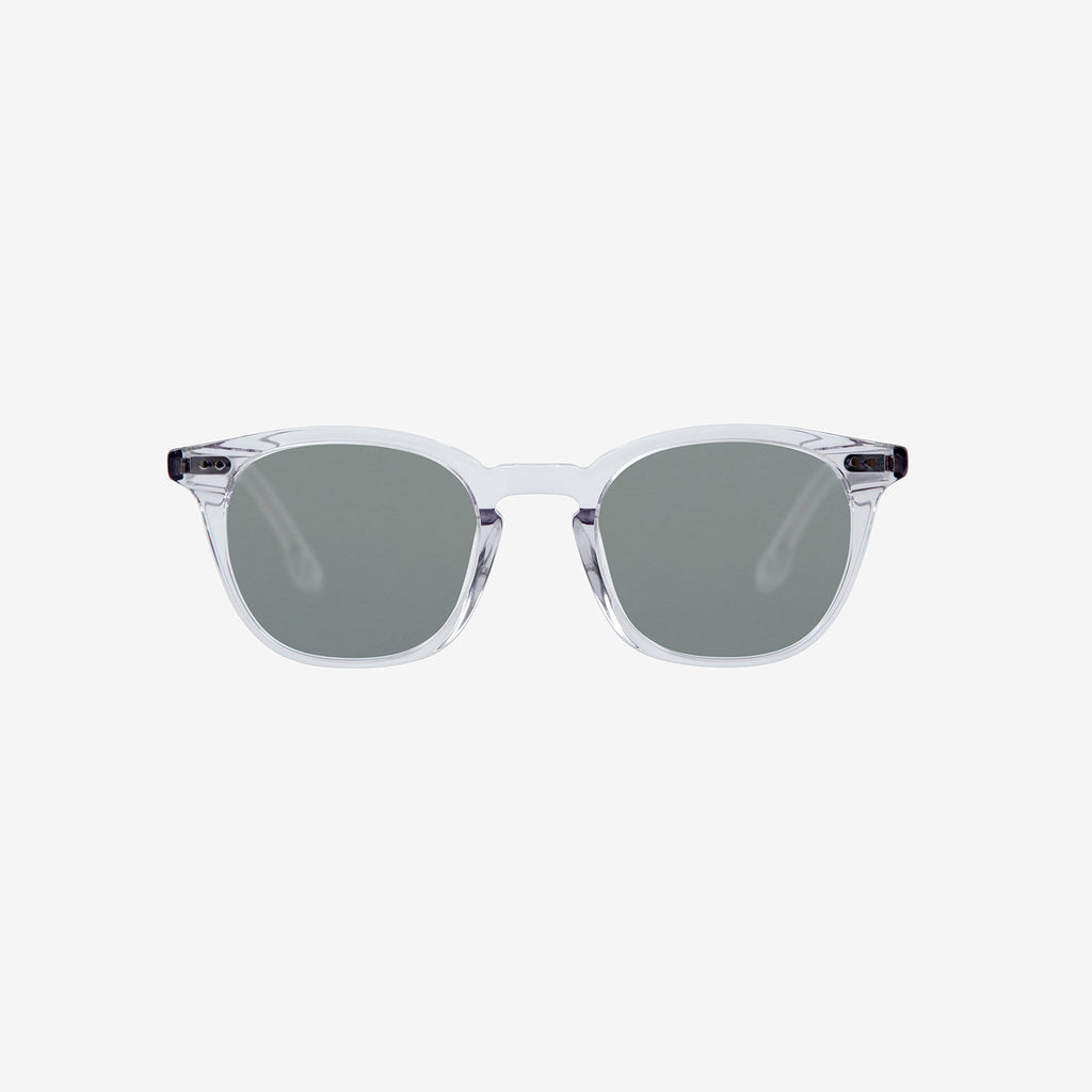 Soft-square translucid frame with grey lenses.