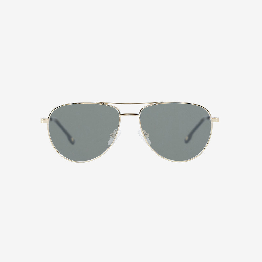 Aviator style sunglasses with green lenses